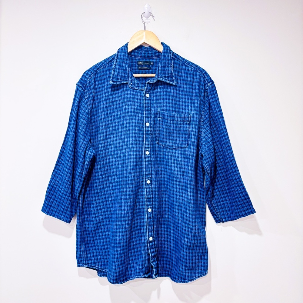 SIMONS Blue plaid cotton button down shirt